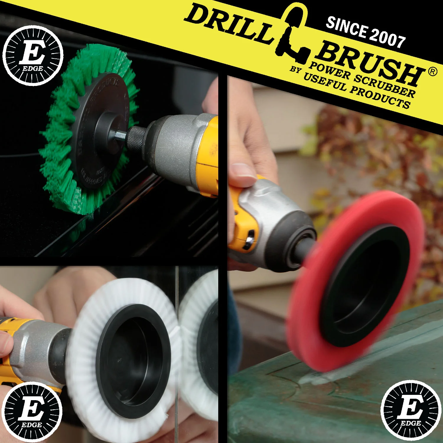 Edge Brush 3-piece Kit - Soft, Medium, & Stiff Bristles - Home, Kitchen, and Outdoor Cleaning | E-S-WGR-QC-DB - Image 4