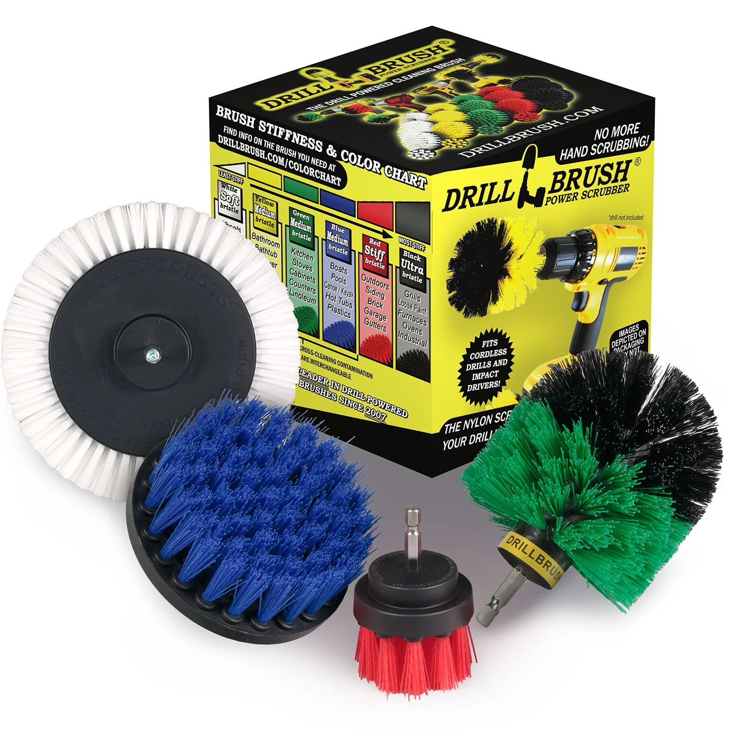 Edge, Original, 4in, and 2in Variety Brushes - Soft, Medium, & Stiff Bristles - General Household Cleaning | WE-GO-B4-R2-S-QC-DB