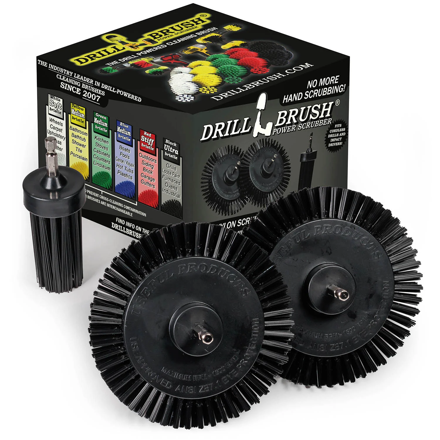 Edge x2 and 1 inch Long Black Brushes - Ultra Stiff Bristles - Grill & Industrial Cleaning | K-EES-1L-QC-DB
