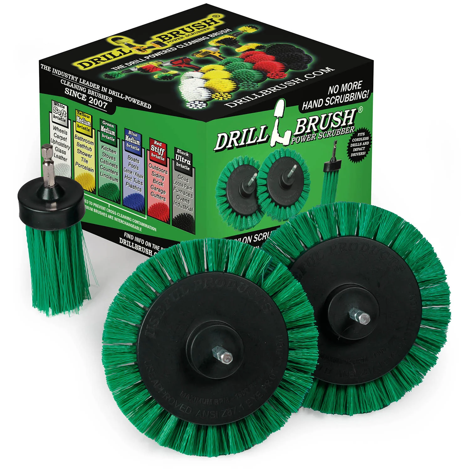 Edge x2 and 1 inch Long Green Brushes - Medium Bristles - Kitchen Cleaning | G-EES-1L-QC-DB