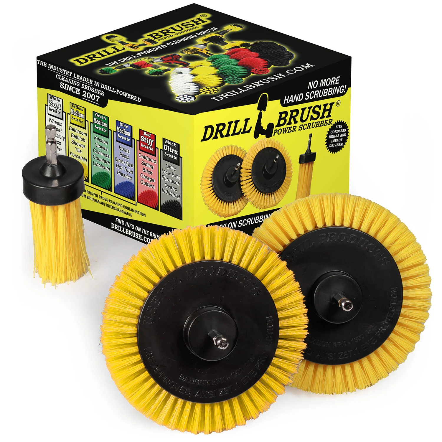 Edge x2 and 1 inch Long Yellow Brushes - Medium Bristles - Bathroom Cleaning | Y-EES-1L-QC-DB