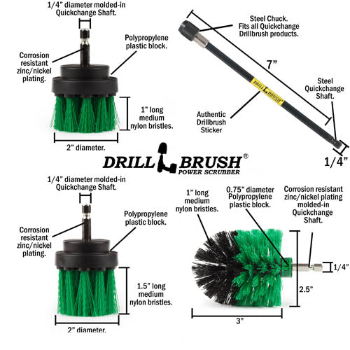 Ultimate Green Brush Kit w/7in Ext. - Medium Bristles - Kitchen & Appliance | G-542OMS-2L-7X-QC-DB - Image 6
