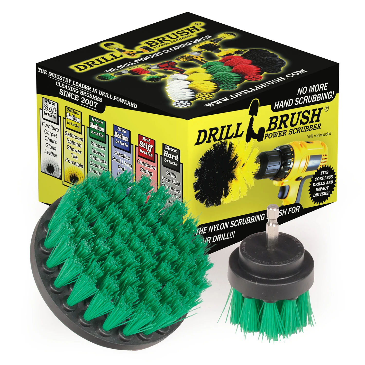 4in & 2in Green Brushes - Medium Bristles - Kitchen & Appliance Cleaning | G-S-42-QC-DB