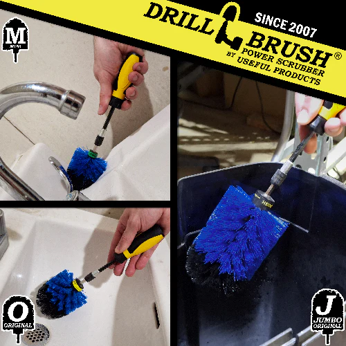 Jumbo, Original, and Mini Brushes w/ Handle Kit - Medium Blue Bristles - Marine, Pool, and Pet Cleaning | B-S-JOM-HD-QC-DB - Image 3