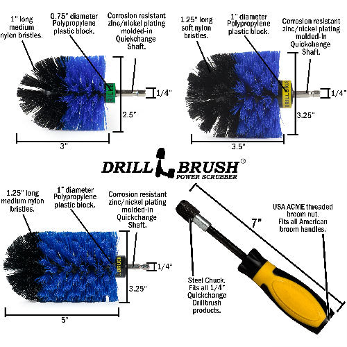 Jumbo, Original, and Mini Brushes w/ Handle Kit - Medium Blue Bristles - Marine, Pool, and Pet Cleaning | B-S-JOM-HD-QC-DB - Image 4
