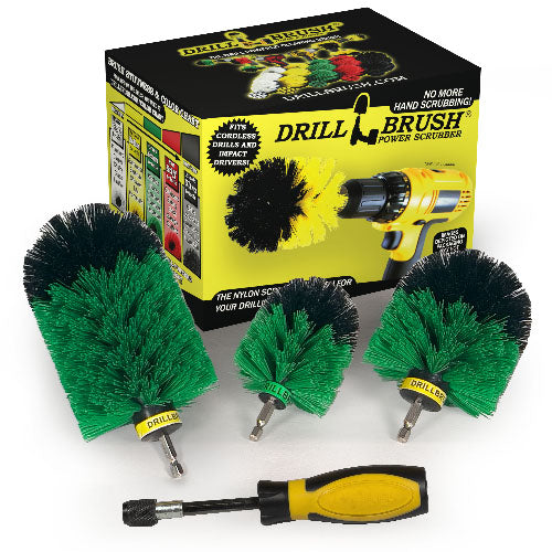 Jumbo, Original, and Mini Brushes w/ Handle Kit - Medium Green Bristles - Kitchen Cleaning | G-S-JOM-HD-QC-DB