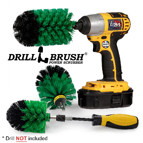 Jumbo, Original, and Mini Brushes w/ Handle Kit - Medium Green Bristles - Kitchen Cleaning | G-S-JOM-HD-QC-DB - Image 2