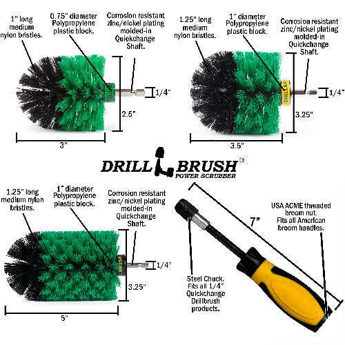 Jumbo, Original, and Mini Brushes w/ Handle Kit - Medium Green Bristles - Kitchen Cleaning | G-S-JOM-HD-QC-DB - Image 4