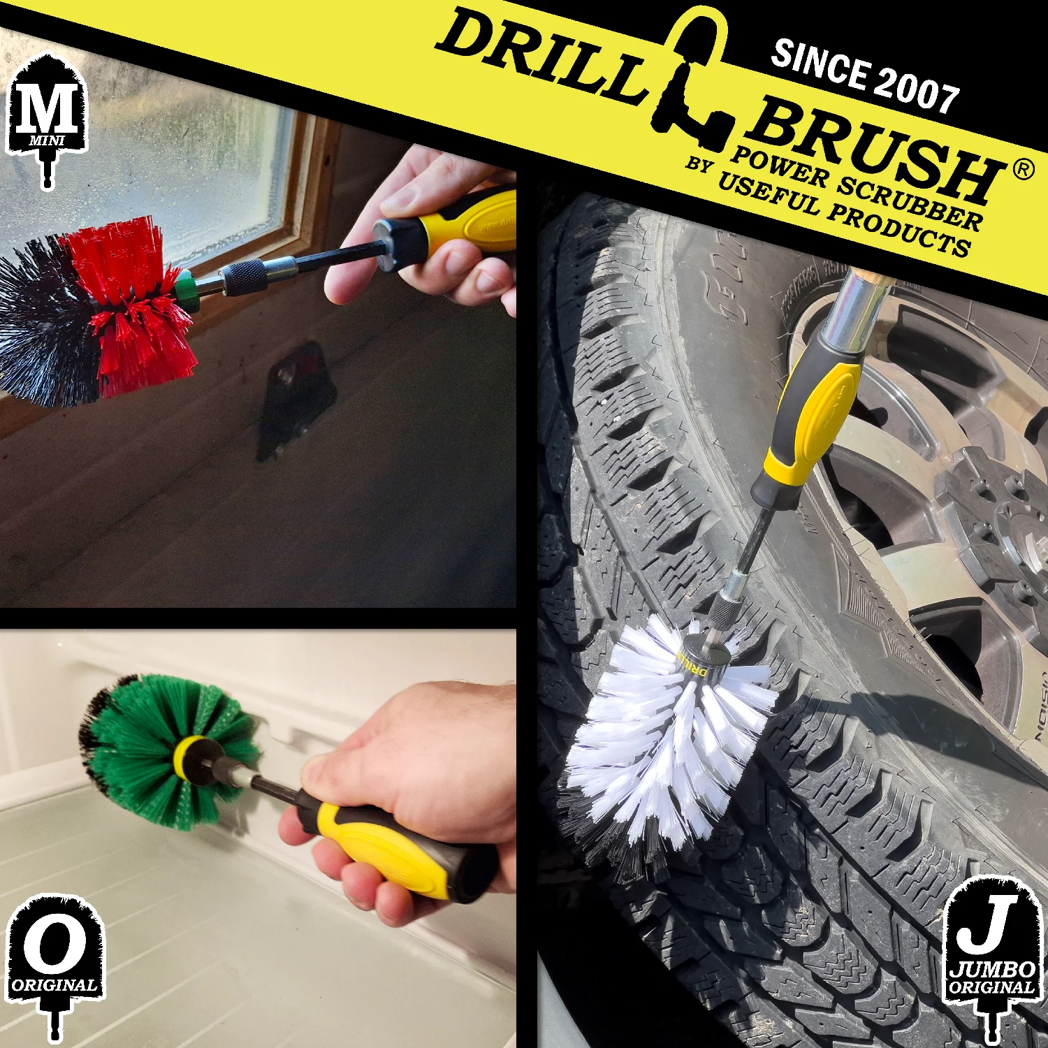 Jumbo, Original, and Mini Brushes w/ Handle Kit - Soft, Medium & Stiff Bristles - Household Variety Cleaning | WJ-GO-RM-HD-S-QC-DB - Image 3