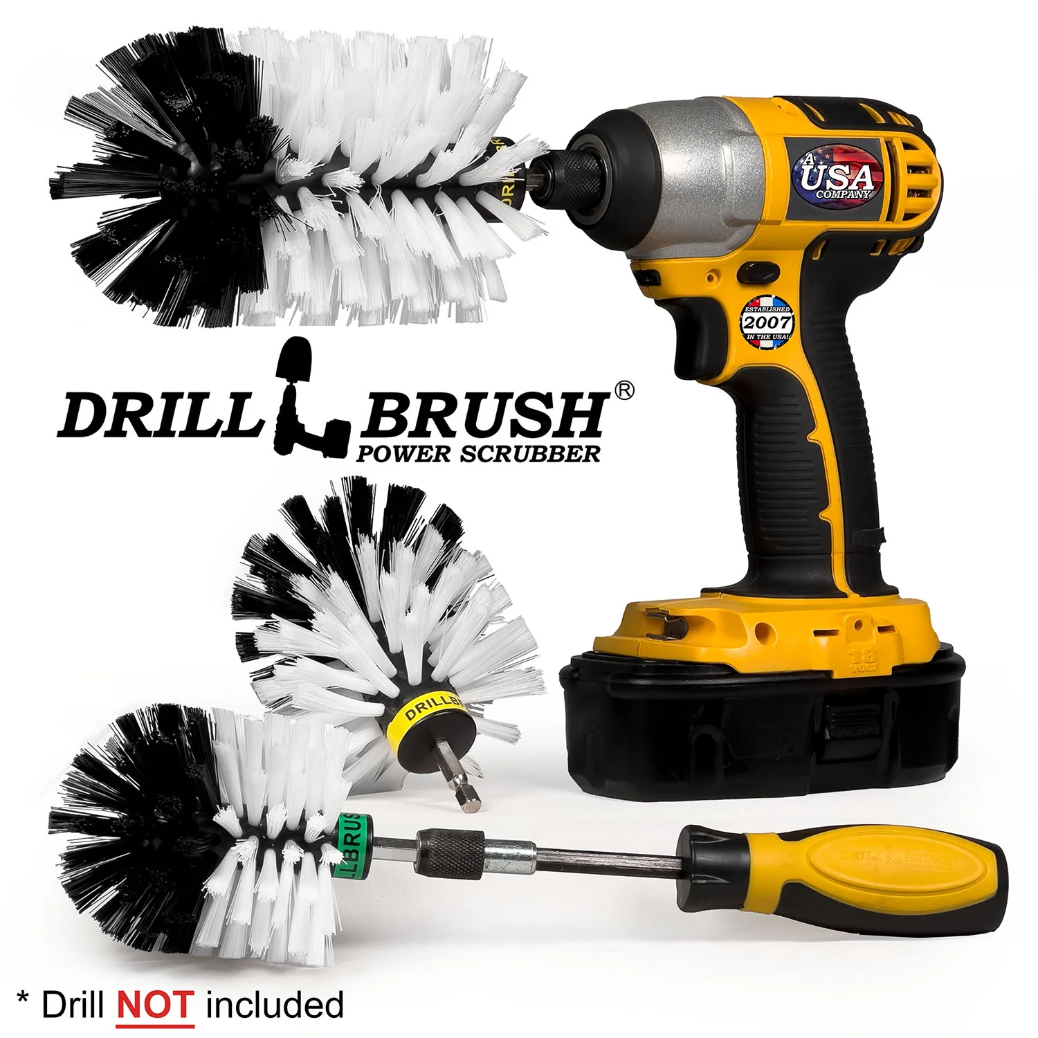 Jumbo, Original, and Mini Brushes w/ Handle Kit - Soft White Bristles - Home & Auto Cleaning | W-S-JOM-HD-QC-DB - Image 2
