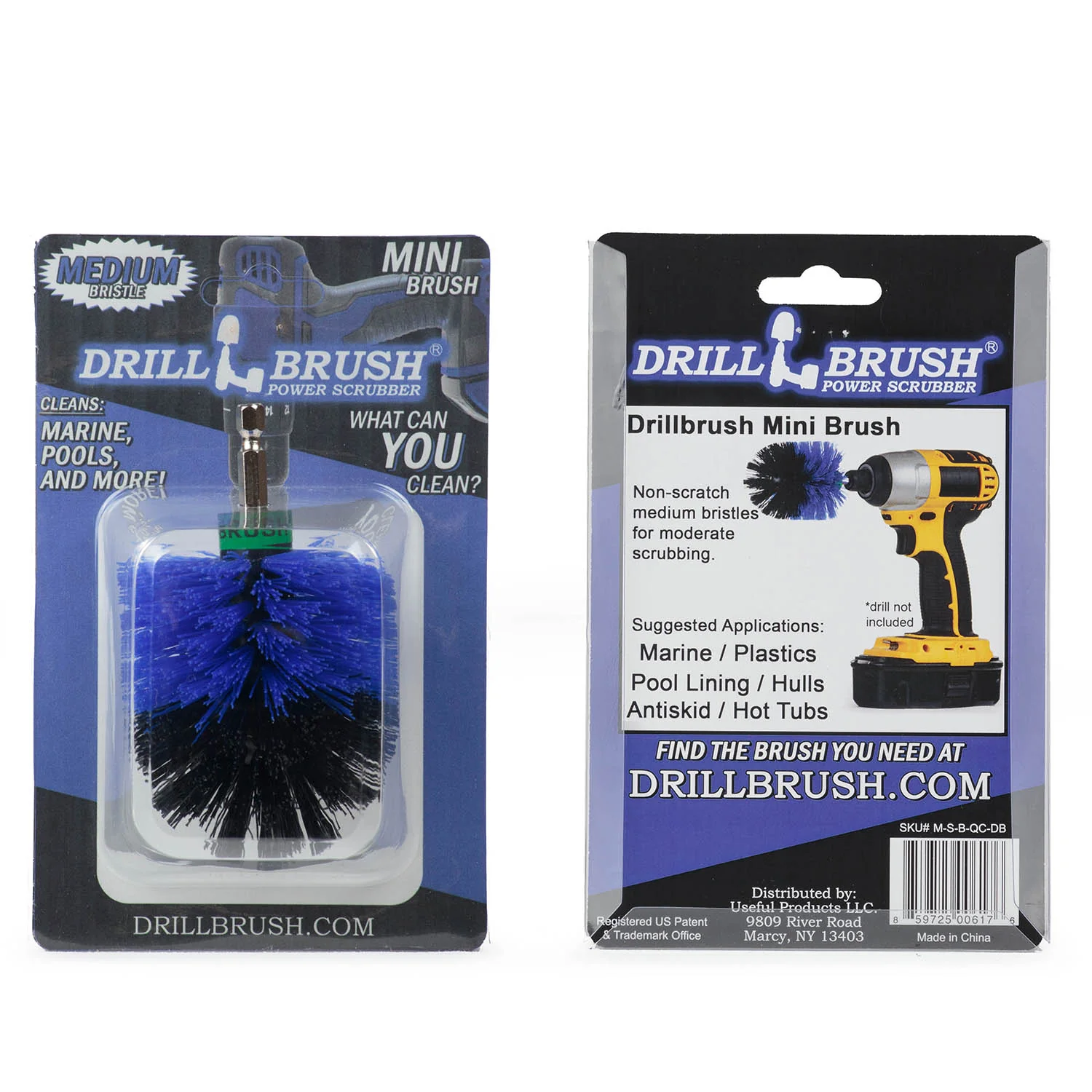 Mini Blue Brush - Medium Stiffness Bristles - Bullet Shaped - Pool & Marine | M-S-B-QC-DB - Image 2