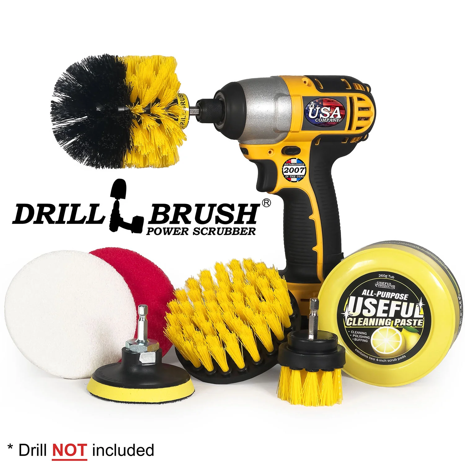 Medium Yellow 4in, 2in Short, & Original Brush Kit with Useful All-Purpose Cleaning Paste Bundle - Medium Bristles - 260g Multi-Purpose Cleaning Paste | Y-S-42O-3V-QC-DB-UP1 - Image 2