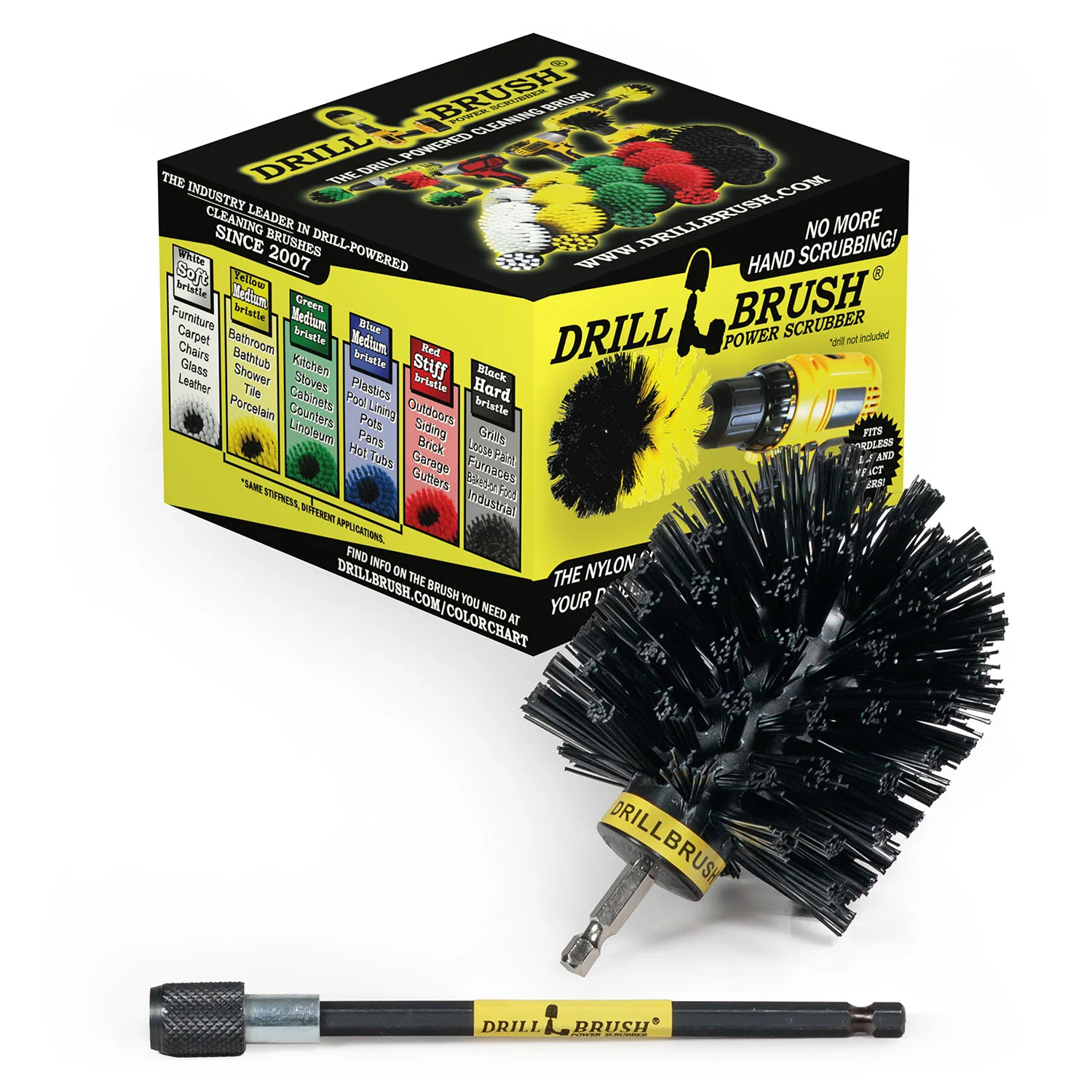 Original Black Brush & 5in Ext. - Ultra Stiff - Heavy Duty Cleaning & Paint Removal | O-S-K-5X-QC-DB