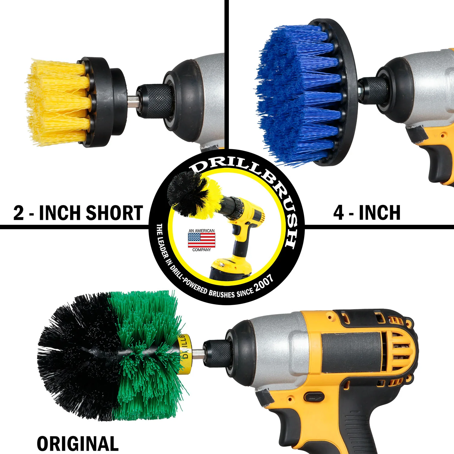 Original, 4 inch, and 2 inch Short Brushes with 5 inch Extension - Medium Bristles - General Cleaning | Y2-GO-B4-S-5X-QC-DB - Image 4
