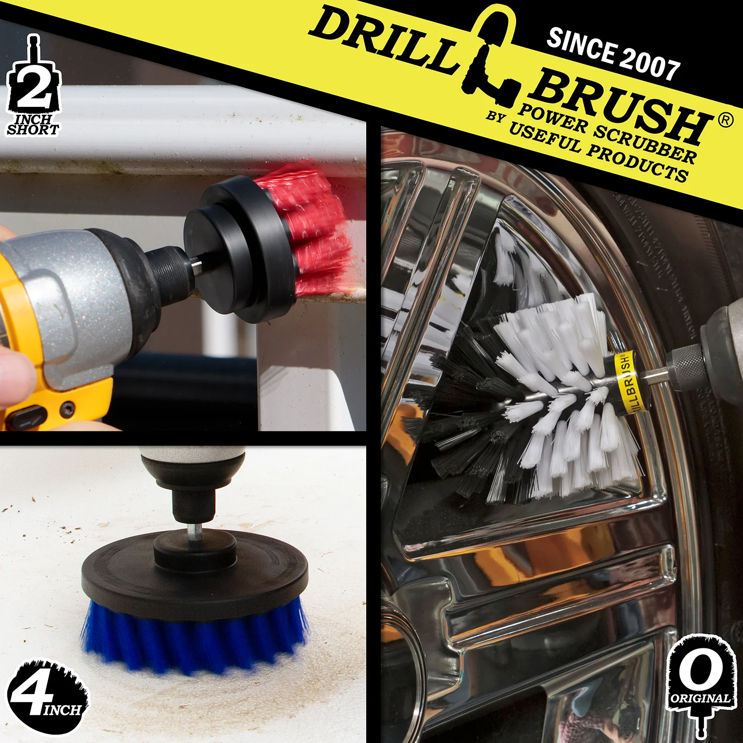 Original, 4in, & 2in Variety Brushes - Soft, Medium, & Stiff Bristles - General Household Cleaning | WO-B4-R2-S-QC-DB - Image 2