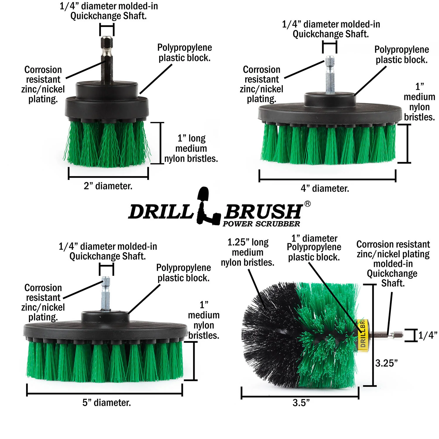 Original, 4in, 5in, 2in Short, and Corner Green Brushes - Medium Stiffness - Kitchen Cleaning | G-S-542CO-QC-DB - Image 5