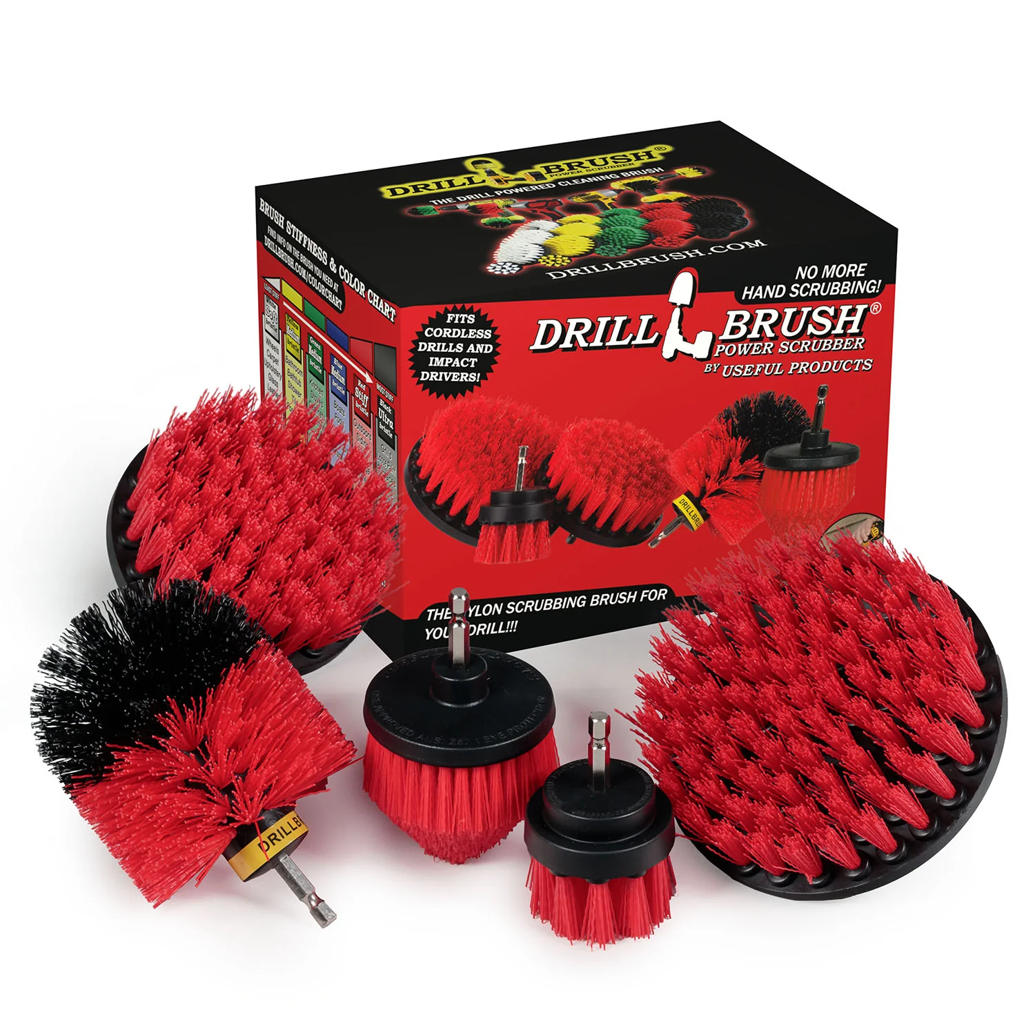 Original, 4in, 5in, 2in Short, and Corner Red Brushes - Stiff Bristles - Outdoor & Patio Cleaning | R-S-542CO-QC-DB