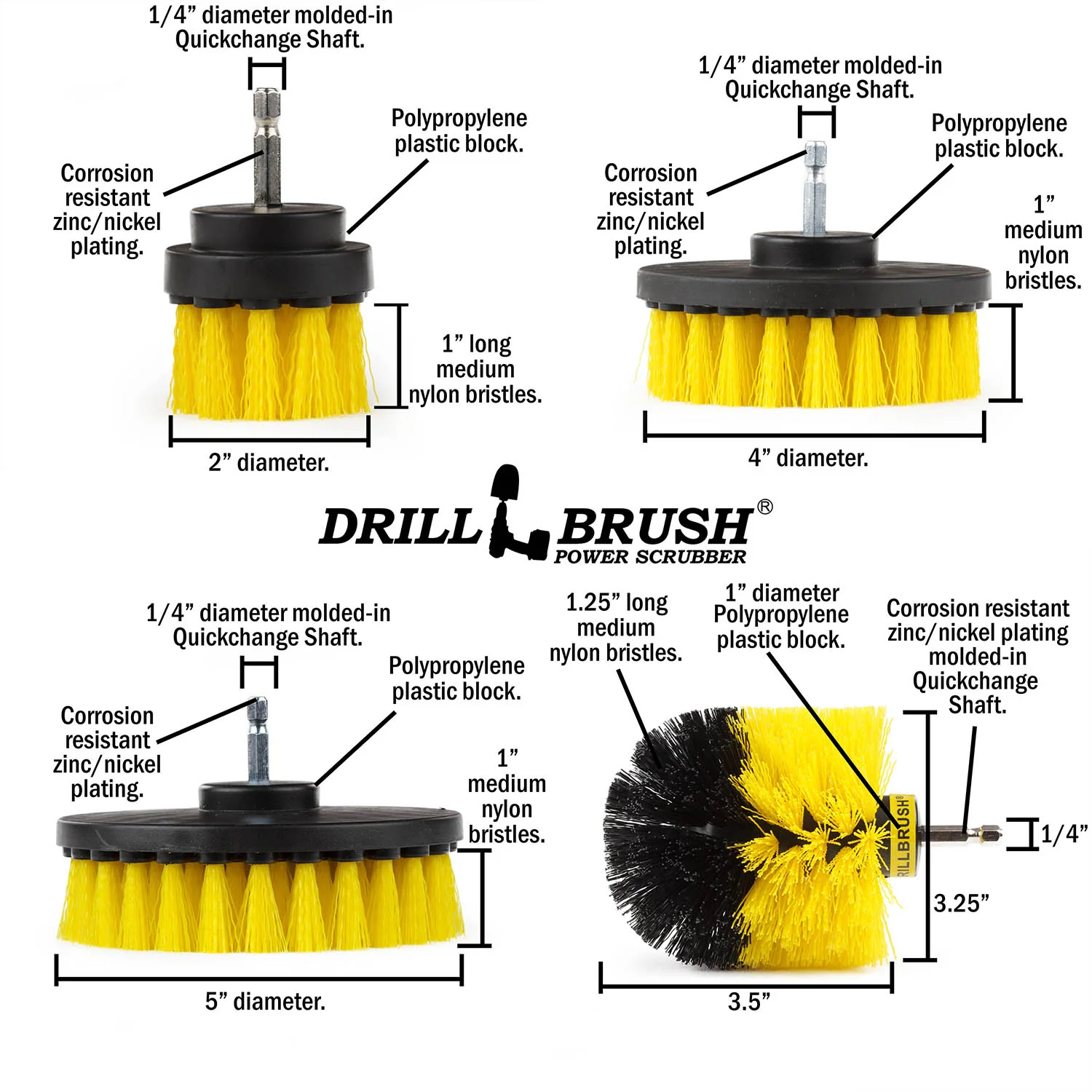 Original, 4in, 5in, 2in Short, and Corner Yellow Brushes - Medium Stiffness - Bathroom & Shower Cleaning | Y-S-542CO-QC-DB - Image 5