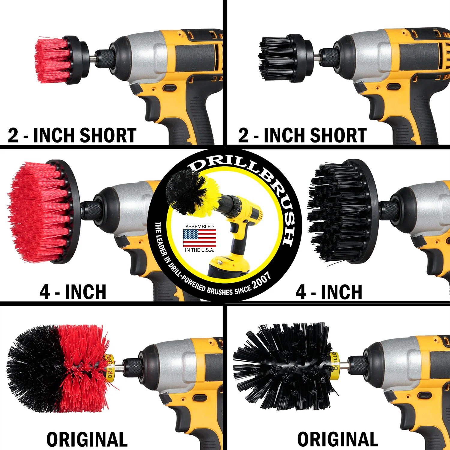 Original, 4in, and 2in Red and Black Brush Bundle Pack - Stiff & Ultra Stiff Bristles - Outdoor, Patio, Grill & Industrial Cleaning | S-R42O-K42O-QC-DB - Image 2