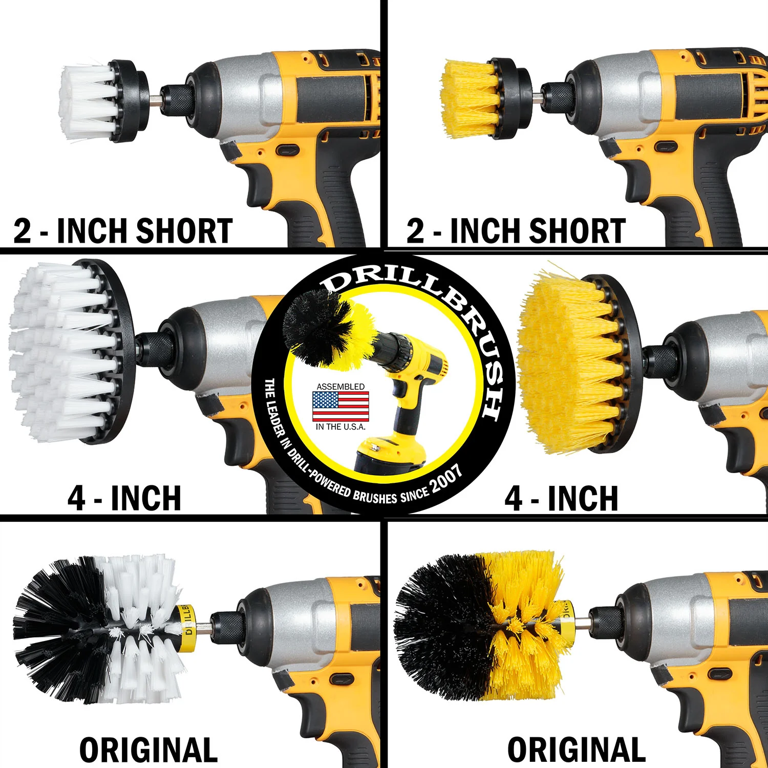 Original, 4in, and 2in White and Yellow Brush Bundle Pack - Soft & Medium Bristles - Home, Bathroom, & Auto Cleaning | S-W42O-Y42O-QC-DB - Image 2