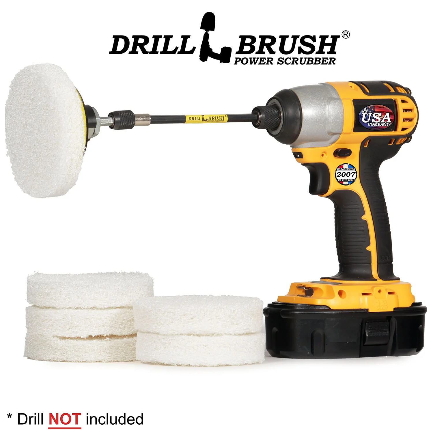 4in White Scrubbing Pads w/ 5in Extension - Soft - Glass & Wood Cleaning | P4-6W-4V-5X-QC-DB - Image 2