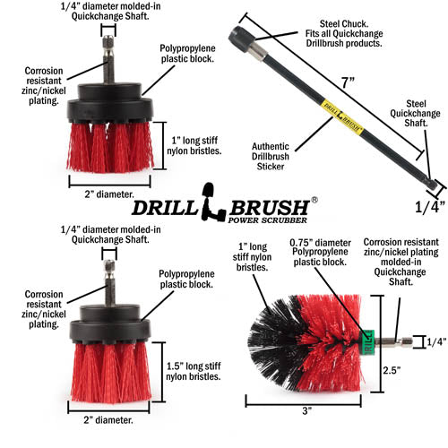 Ultimate Red Brush Kit w/7in Ext. - Stiff - Patio & Outdoor | R-542OMS-2L-7X-QC-DB - Image 6