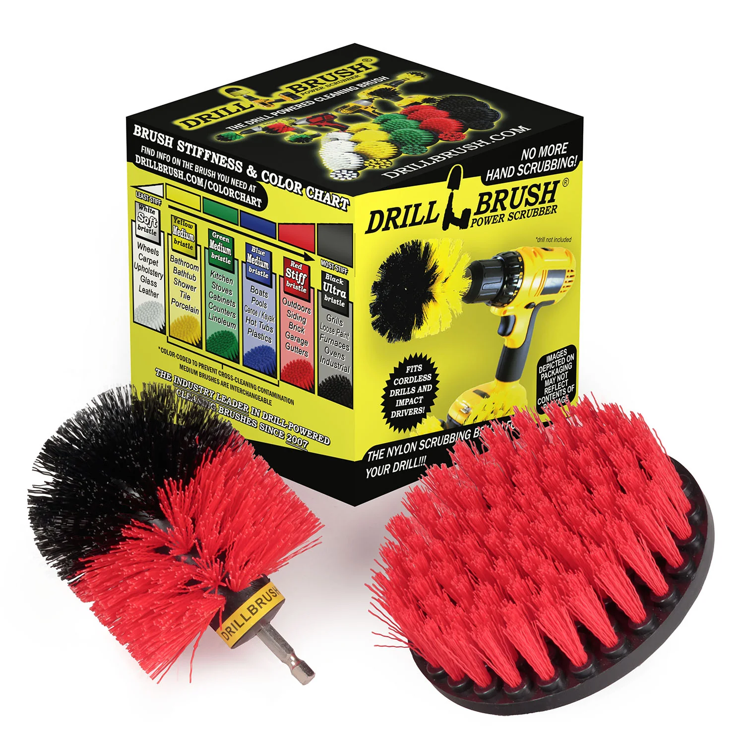 Original & 5in Red Brushes - Stiff Bristles - Outdoor & Patio Cleaning | R-S-5O-QC-DB