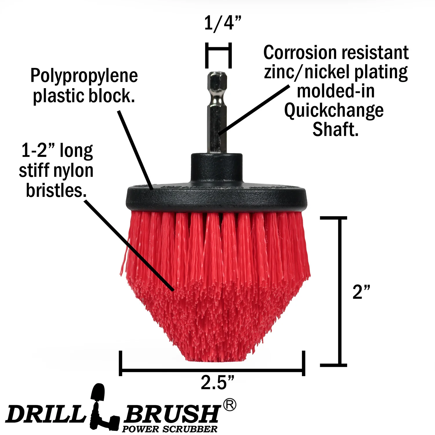 Red Corner Brush - Stiff Bristles - Cone Shaped - Outdoor & Patio Cleaning | C-S-R-QC-DB - Image 2