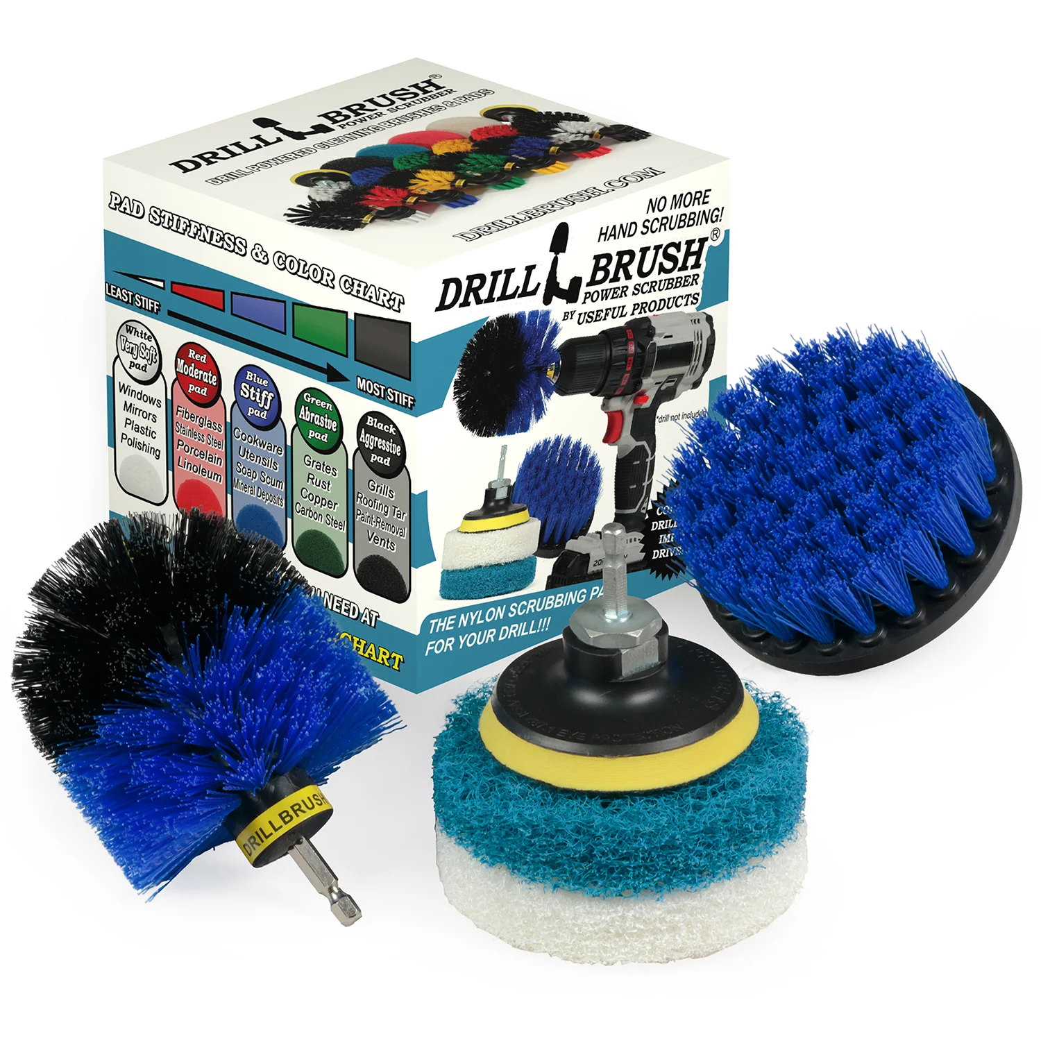 Original & 4in Blue Brushes w/4in Pads - Soft & Stiff Pads - Pool & Marine | S-B4O-P4-WB-4V-QC-DB