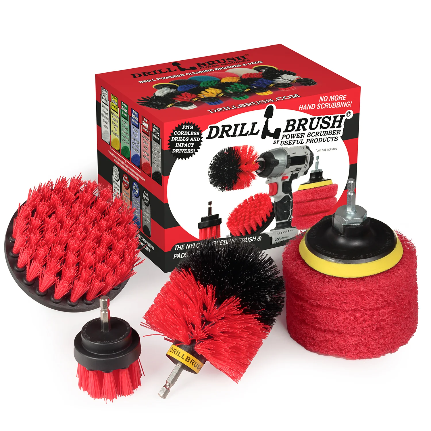 Original, 4in, & 2in Red Brushes w/4in Red Pads - Stiff - Patio & Outdoor | S-R42O-P4-3R-3V-QC-DB