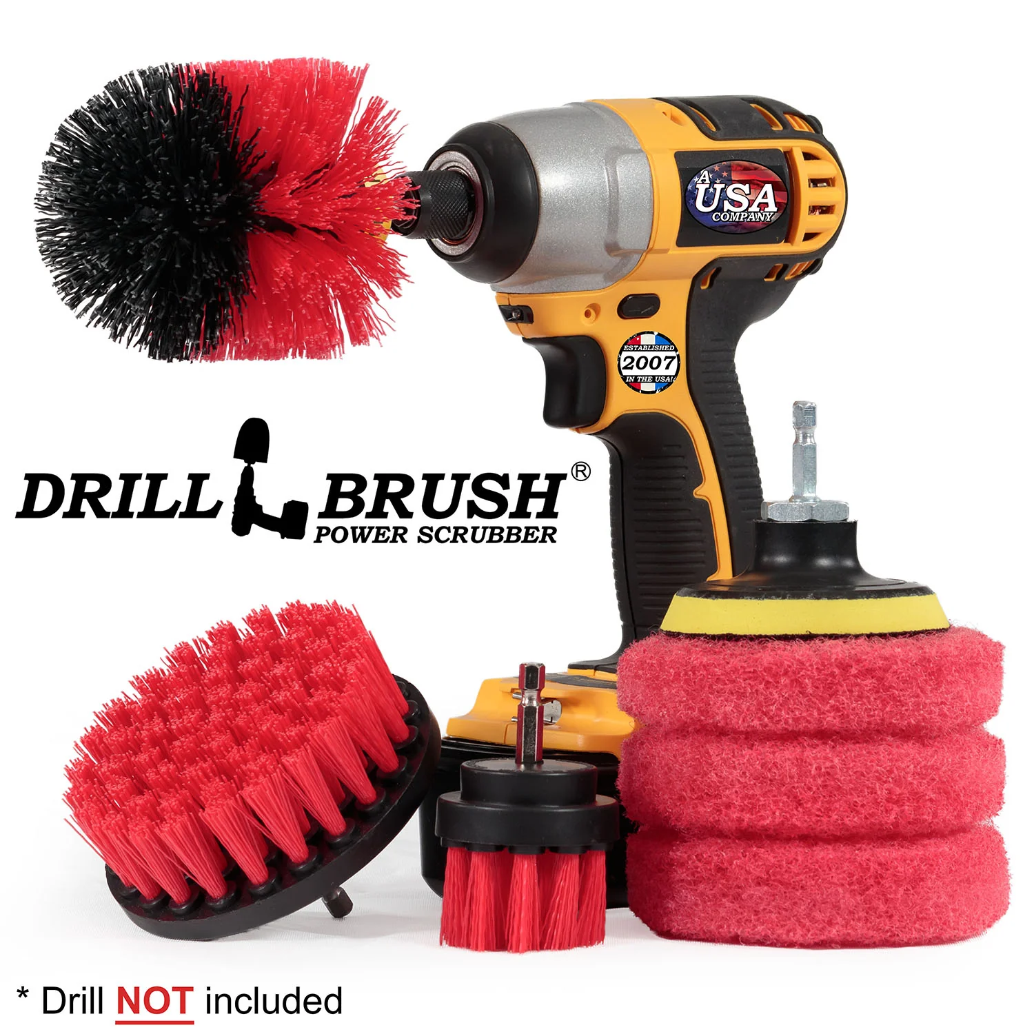 Original, 4in, & 2in Red Brushes w/4in Red Pads - Stiff - Patio & Outdoor | S-R42O-P4-3R-3V-QC-DB - Image 2