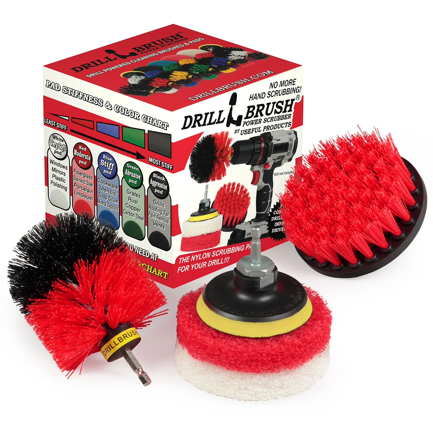 Original & 4in Red Brushes w/4in Pads - Soft & Medium Pads - Outdoor & Patio | S-R4O-P4-WR-4V-QC-DB