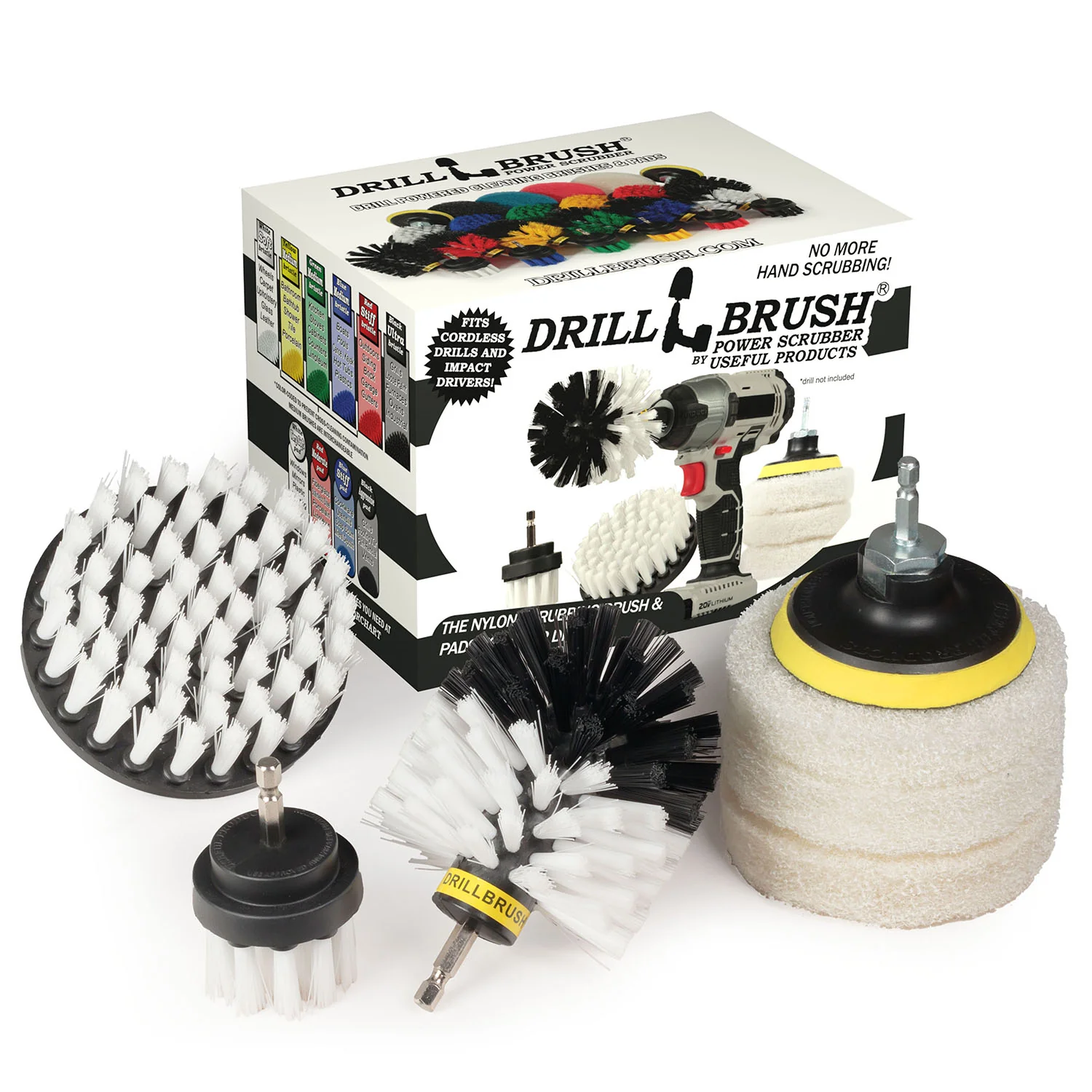 Original, 4in, & 2in White Brushes w/4in Pads - Soft - Home & Auto | S-W42O-P4-3W-3V-QC-DB
