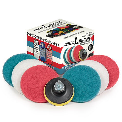 Soft White, Medium Blue, and Stiff Red 4in Variety Pads - Household Cleaning | P4-2WRB-3V-QC-DB-A