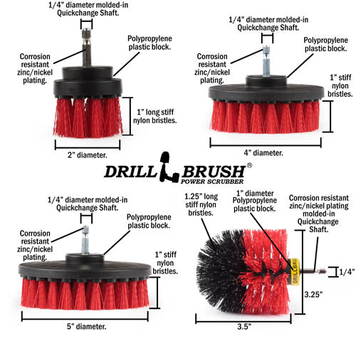 Original, 5in, 4in, & 2in Red Brushes - Stiff Bristles - Outdoor & Patio Cleaning | R-S-542O-QC-DB - Image 5