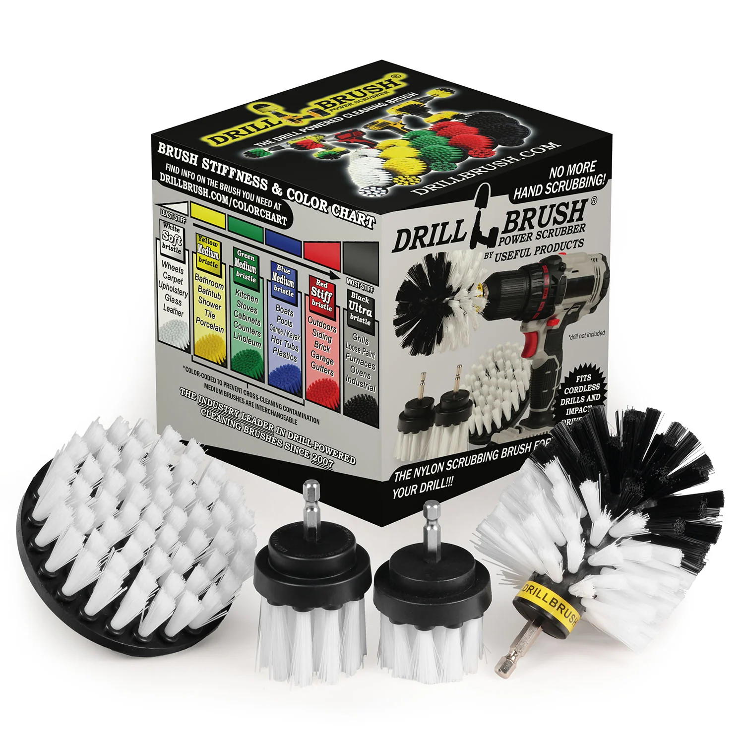 Original, 4in, 2in, & 2in-L White Brushes - Soft Bristles - Home & Auto Cleaning | W-42OS-2L-QC-DB