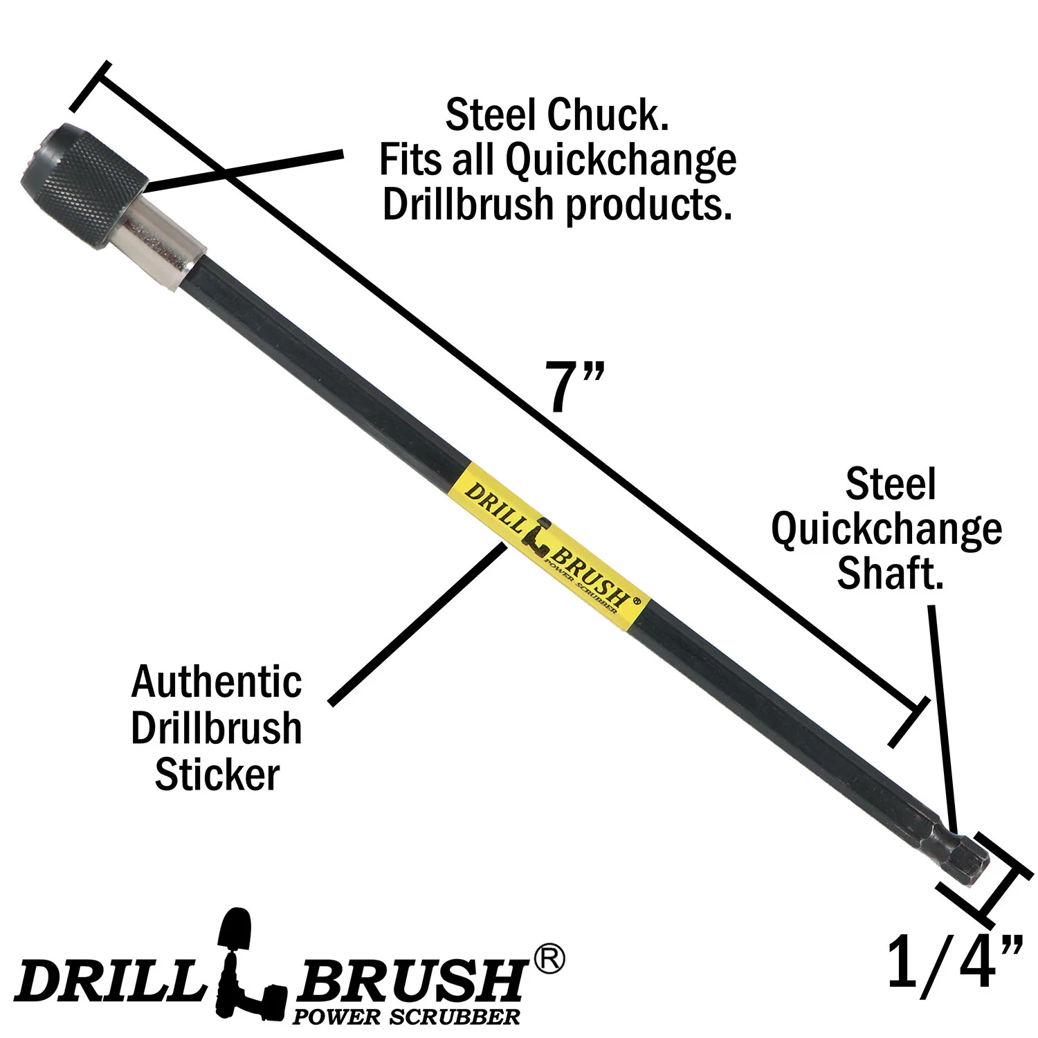 Original, 5in, 4in, and 2in Yellow Brushes w/ 7in Extension - Medium Bristles - Bathroom & Shower Cleaning | Y-S-542O-7X-QC-DB - Image 6